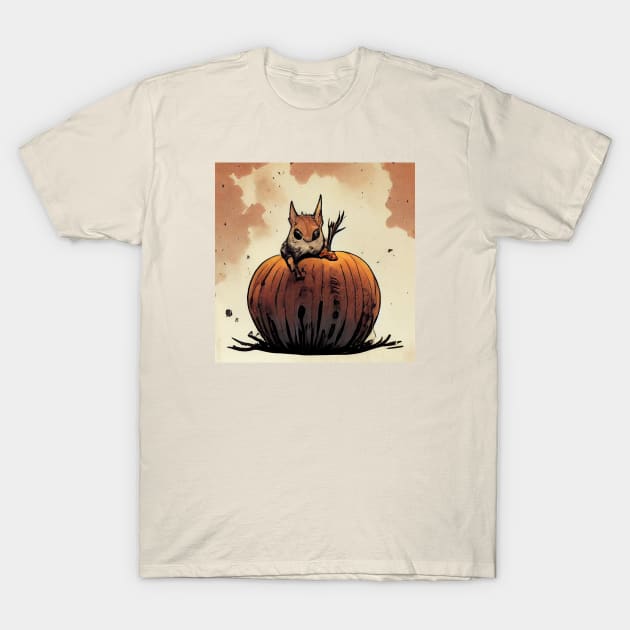 Skittish squirrel on a pumpkin T-Shirt by etherElric